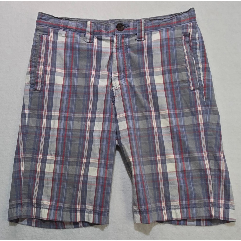 Mens Size 32 Penquin Plaid Shorts Casual Flat‎ Front Cotton Blend
